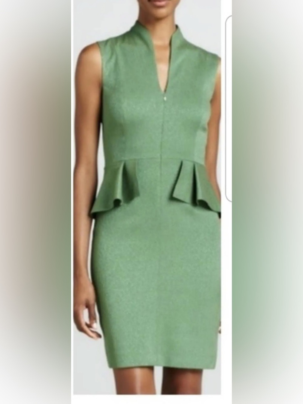T Tahari Sage Green Peplum Sheath Midi Dress
